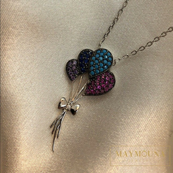 925 STERLING SILVER COLORFUL BALLOONS CZ NECKLACE - Picture 3 of 6